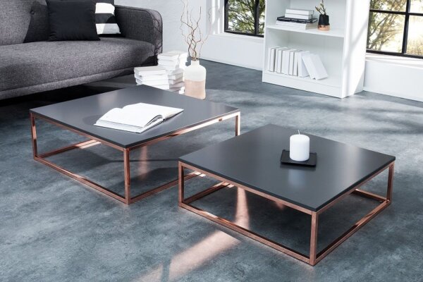 Table basse MDF métal set de 2 pièces en anthracite cuivre