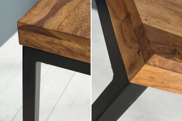 Schreibtisch Sheesham Holz Metall 118x60 cm in Natur Schwarz