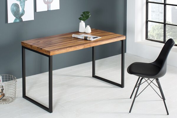 Schreibtisch Sheesham Holz Metall 118x60 cm in Natur Schwarz