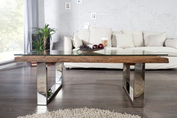 Couchtisch recyceltes Teakholz Metall 110x14,5 cm in Natur
