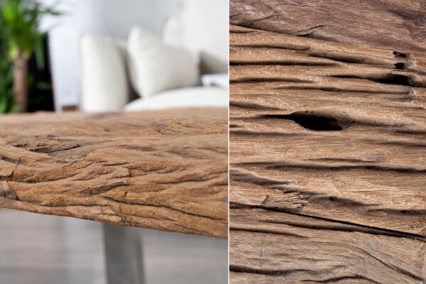 Couchtisch recyceltes Teakholz Metall 110x14,5 cm in Natur