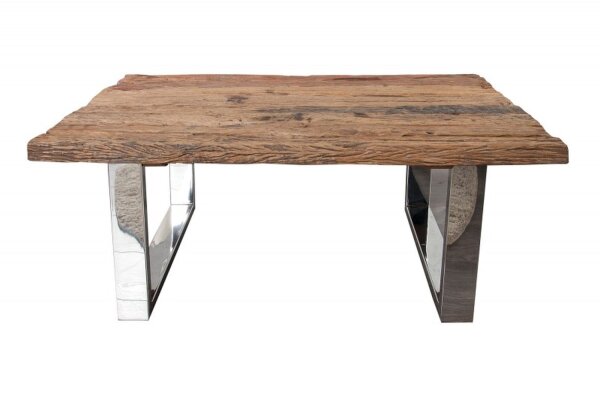 Couchtisch recyceltes Teakholz Metall 110x14,5 cm in Natur