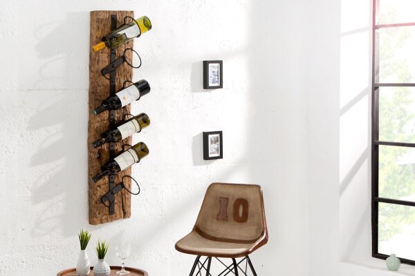 Weinregal Teakholz Metall 10 cm in Natur