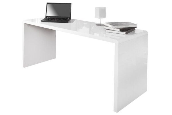 Bureau MDF laqué 140 cm en blanc brillant