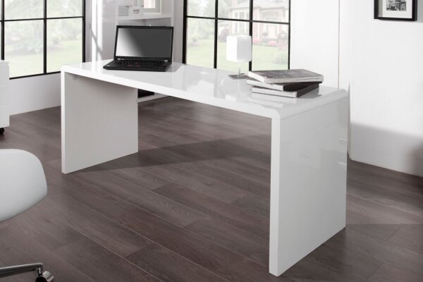 Bureau MDF laqué 140 cm en blanc brillant