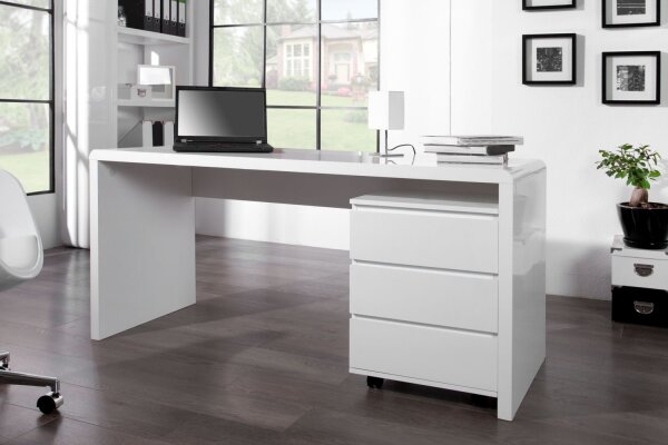 Bureau MDF laqué 140 cm en blanc brillant
