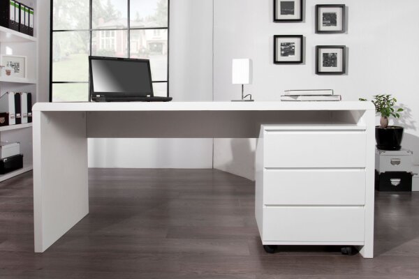 Bureau MDF laqué 140 cm en blanc brillant