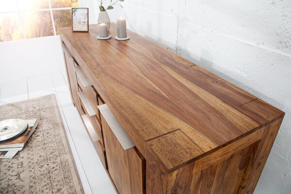 Buffet bois de sheesham aluminium 40 cm en argent naturel