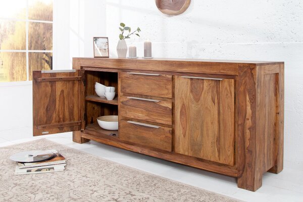Buffet bois de sheesham aluminium 40 cm en argent naturel