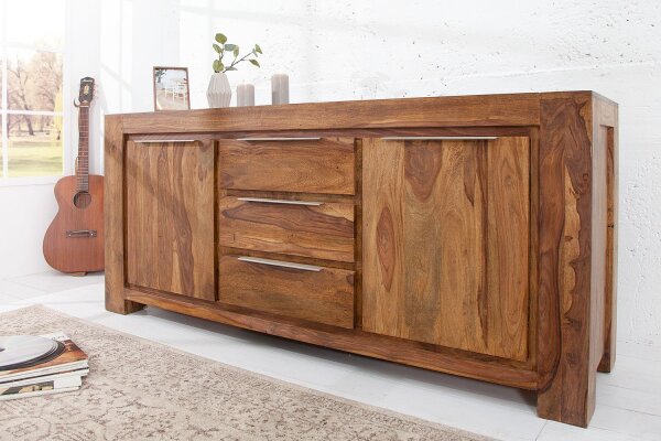 Buffet bois de sheesham aluminium 40 cm en argent naturel