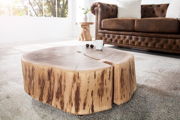 Couchtisch Akazienholz mit Rollen Handarbeit 60x40 cm in Natur