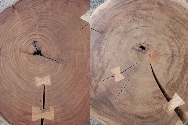 Couchtisch Akazienholz mit Rollen Handarbeit 60x40 cm in Natur