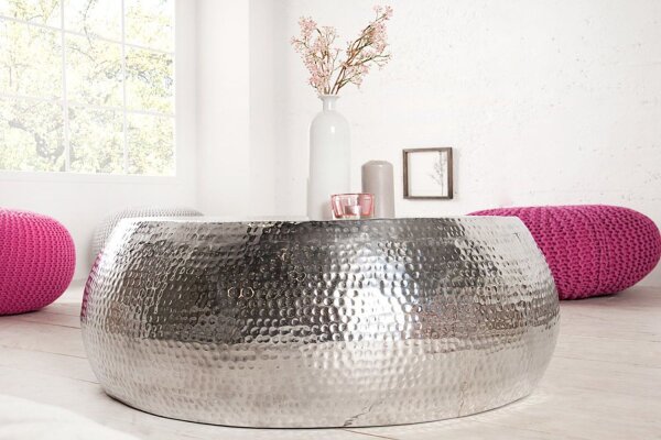 Couchtisch Aluminium Handarbeit Ø 80 cm in Silber