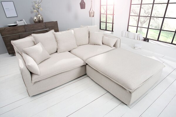 Hocker Strukturstoff Tonnentaschenfedern 100x31,8 cm in Natur