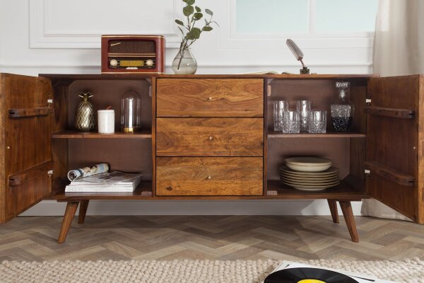 Sideboard Holz Sheesham 145 x 75 cm 3D-Fronten Retro
