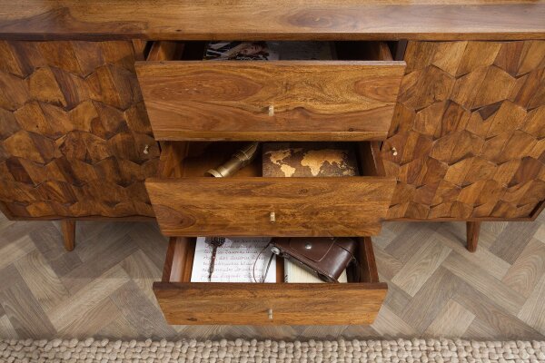 Sideboard Holz Sheesham 145 x 75 cm 3D-Fronten Retro