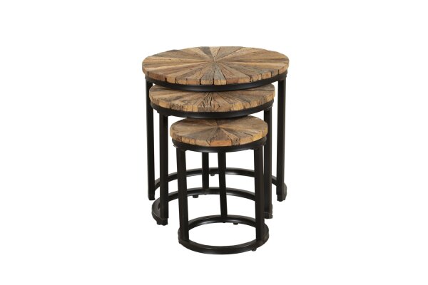 3er Set Beistelltische Holz Stahl Ø 28/38/46cm rund