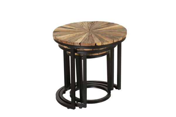 3er Set Beistelltische Holz Stahl Ø 28/38/46cm rund