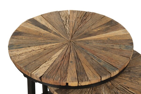 3er Set Beistelltische Holz Stahl Ø 28/38/46cm rund