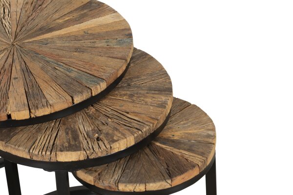 3er Set Beistelltische Holz Stahl Ø 28/38/46cm rund