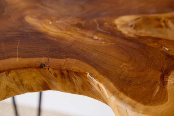 Table basse en teck métal naturel noir 60x58 cm artisanale