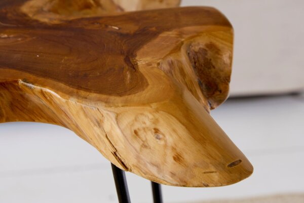 Table basse en teck métal naturel noir 60x58 cm artisanale