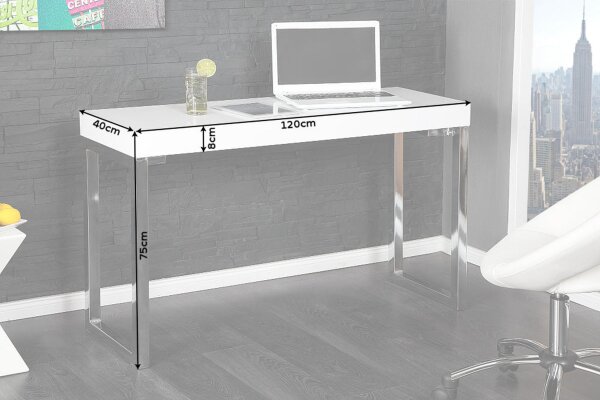 Bureau blanc chromé 120 x 75 cm brillant