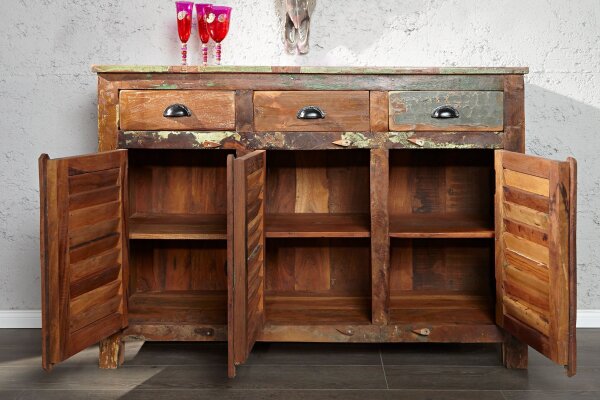 Sideboard Holz 125 x 90 cm Schubladen Türen Bunt Handarbeit