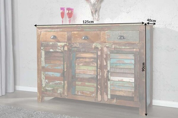 Sideboard Holz 125 x 90 cm Schubladen Türen Bunt Handarbeit