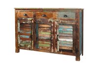 Sideboard Holz 125 x 90 cm Schubladen Türen Bunt...