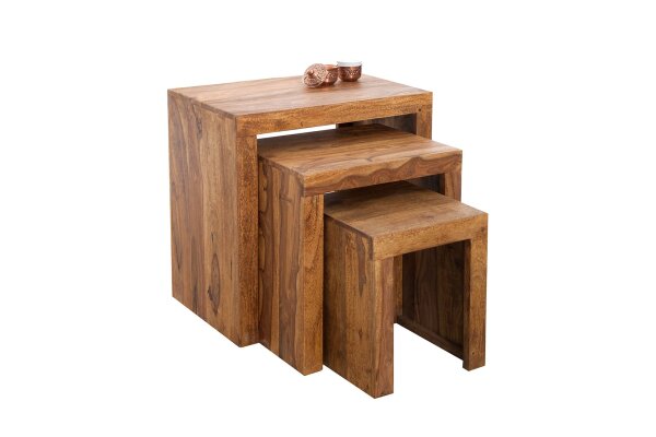 Set de 3 tables dappoint en bois de sheesham naturel rectangulaire