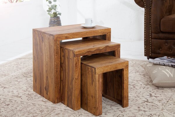 Set de 3 tables dappoint en bois de sheesham naturel rectangulaire