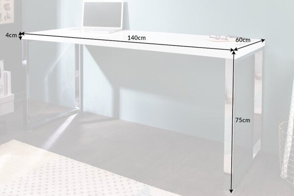 Schreibtisch in Weiß Hochglanz Chrom 140 x 75 cm