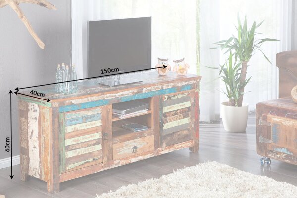 TV Lowboard Holz 150 cm breit Bunt Handarbeit dekorativ