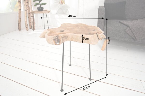 Beistelltisch Teakholz Metall 40x45 cm Baumscheibe
