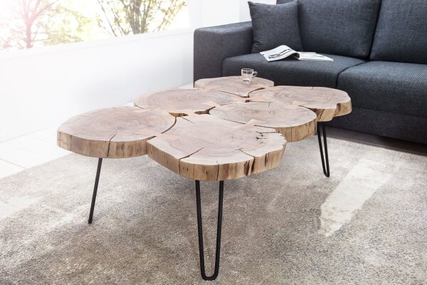 Couchtisch Akazienholz Metall 110 x 70 cm Baumscheiben
