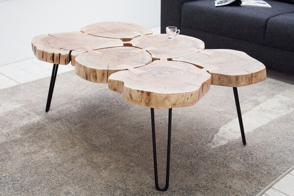 Couchtisch Akazienholz Metall 110 x 70 cm Baumscheiben