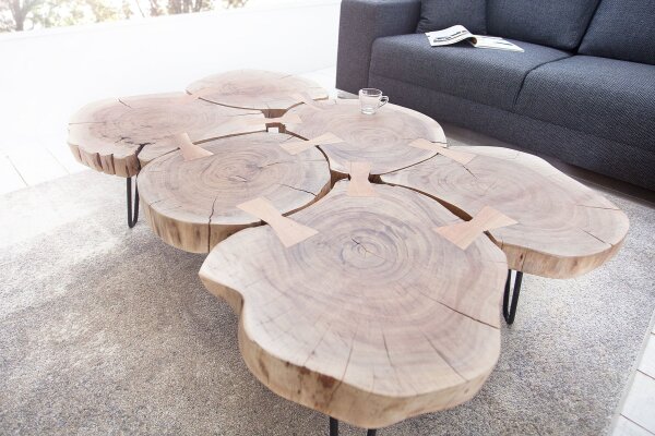 Couchtisch Akazienholz Metall 110 x 70 cm Baumscheiben