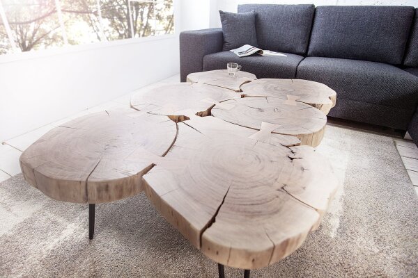 Couchtisch Akazienholz Metall 110 x 70 cm Baumscheiben