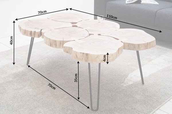 Couchtisch Akazienholz Metall 110 x 70 cm Baumscheiben