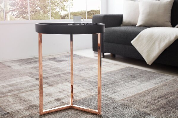 Beistelltisch Holz Metall Ø 40 cm rund mit Tablett