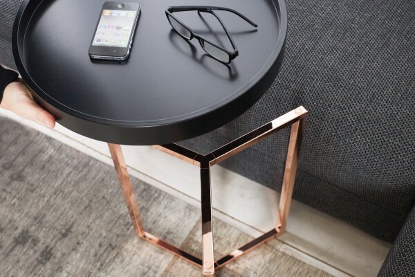 Beistelltisch Holz Metall Ø 40 cm rund mit Tablett