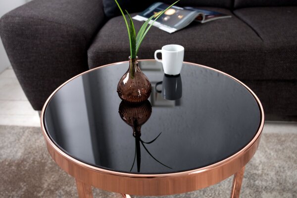 Table dappoint verre dur métal en cuivre noir 45x45 cm