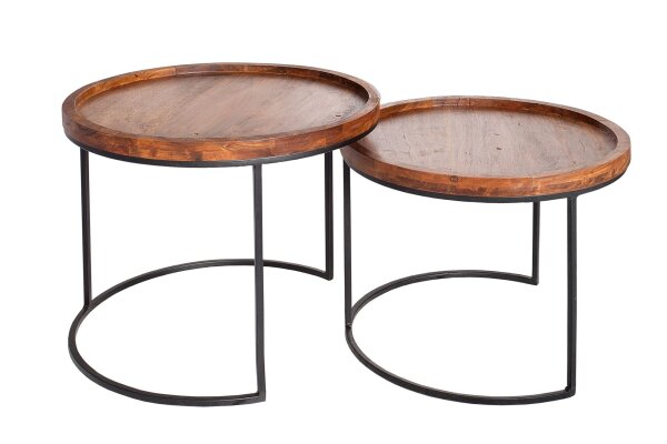 Set de 2 tables dappoint en bois dacacia métal rond