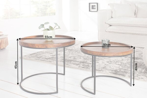Set de 2 tables dappoint en bois dacacia métal rond