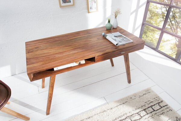 Schreibtisch Sheesham Holz in Natur 117x75 cm mit Schublade