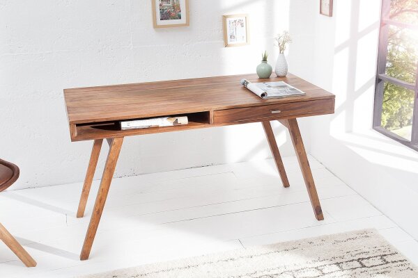 Schreibtisch Sheesham Holz in Natur 117x75 cm mit Schublade