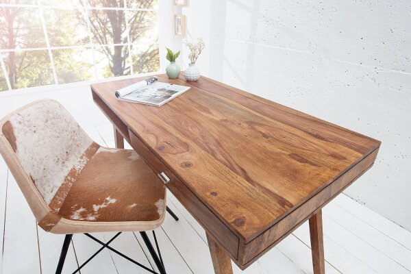 Schreibtisch Sheesham Holz in Natur 117x75 cm mit Schublade