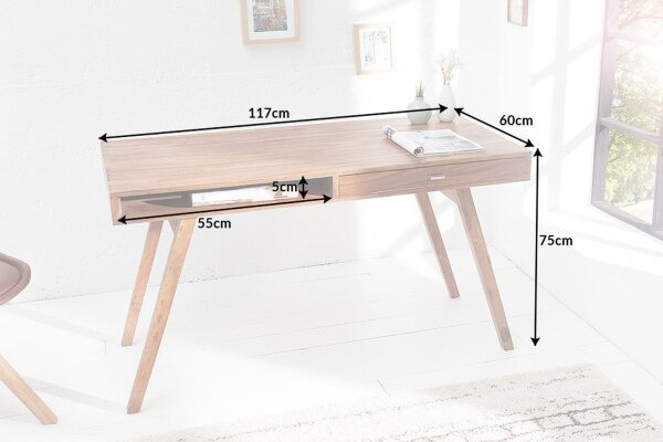 Schreibtisch Sheesham Holz in Natur 117x75 cm mit Schublade