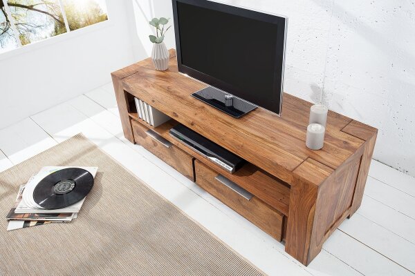 Buffet TV en bois de sheesham 130 x 45 cm tiroirs grand compartiment